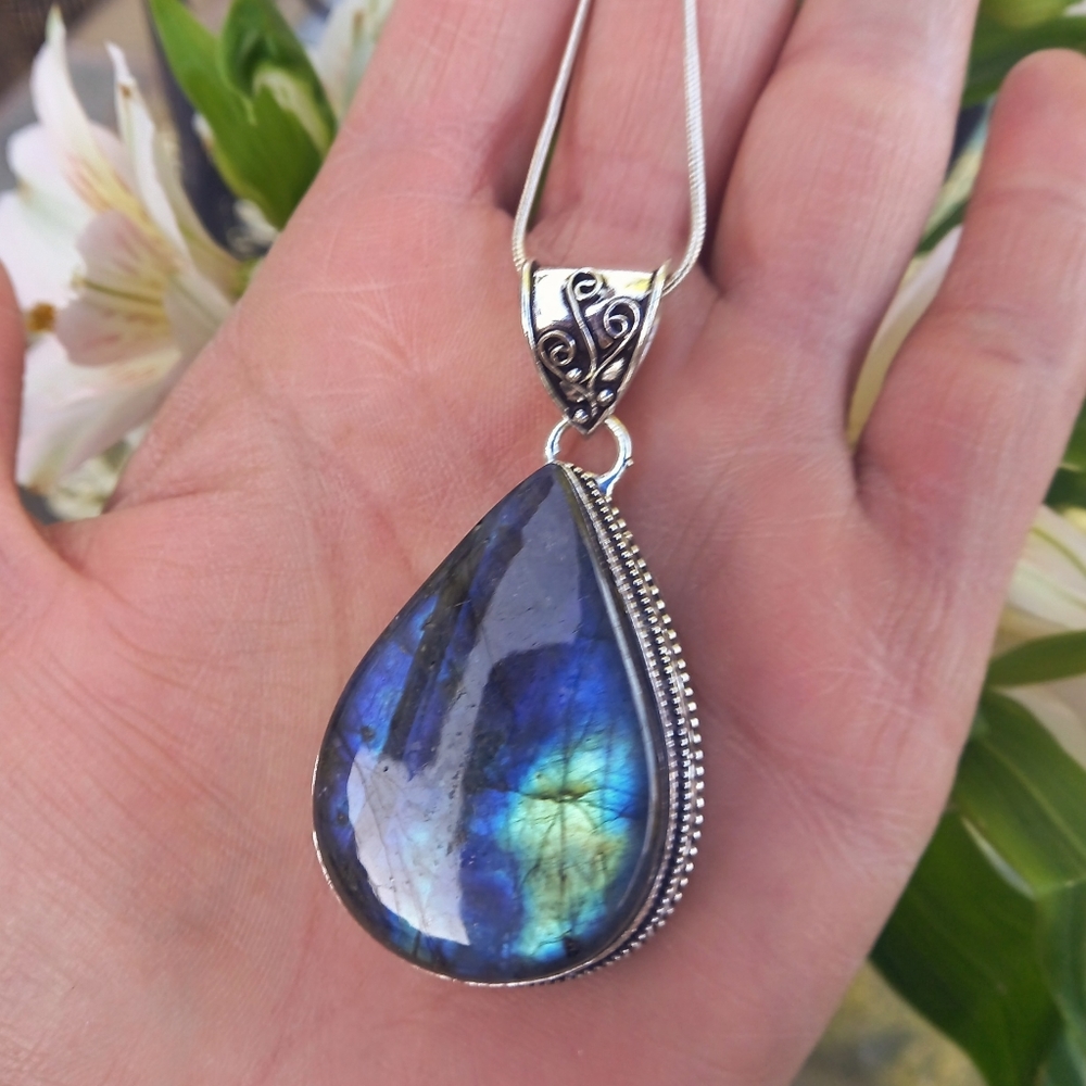 Stunning Blue Flash Labradorite Sterling Necklace